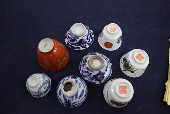 A group of Chinese porcelain cups and a brush washer